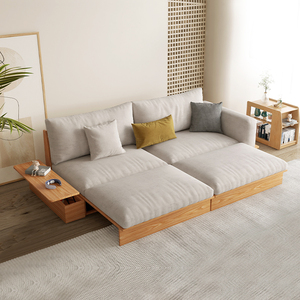 原木奶油风伸缩储物沙发床现代简约功能实木小户型日式布艺榻榻米
