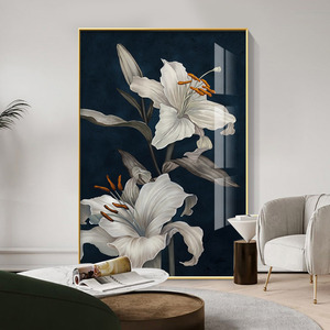 客厅背景墙大幅落地画简约百合花玄关装饰画餐厅挂画走廊过道壁画