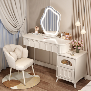 奶油风梳妆台卧室现代简约小户型化妆桌床头收纳书桌镜子斗柜一体