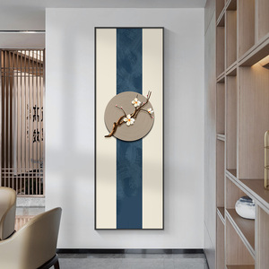 新中式入户玄关装饰画进门客厅背景墙壁画走廊过道挂画竖版花卉画