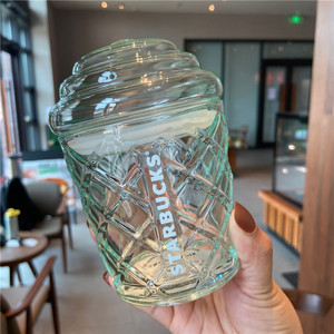 星巴克杯子韩国夏季冰淇淋绿色透明玻璃杯牛奶杯咖啡桌面随行水杯