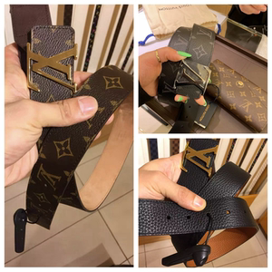 lv/路易威登男士经典老花金扣双面皮带黑花枪扣休闲商务真皮腰带