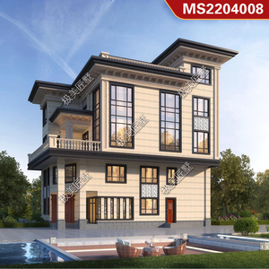 新中式五层别墅农村自建房设计施工图纸15.74x9.24米带小洋楼效果