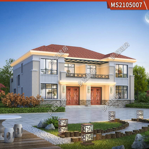 002人付款淘宝二层带阁楼欧式双拼别墅设计图纸花园别墅16x12m四室三