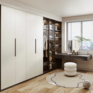 轻奢玻璃门衣柜家用卧室转角梳妆台一体开放式衣帽间柜子组合定制