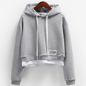 灰色连帽卫衣女春秋薄款2022年新款小个子宽松假两件短款上衣外套