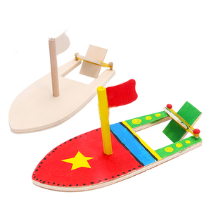 帆船手工木质轮船科技小制作模型小学幼儿园涂色diy制作皮筋动力