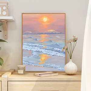 新 落日夕阳海滩风景数字油画diy手绘填色丙烯油彩画画房间装饰画