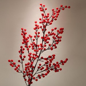 冬青干花春节红色花束发财果仿真新年落地幸运果客厅盆景红果