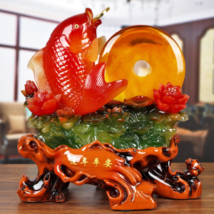 鱼摆件年年有余招财风水新年吉祥物家居装饰玉平安扣金蟾摆设大号