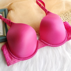 欧美玫红色有钢圈性感上托纯色薄款全罩杯内衣大码大胸光面80d85d