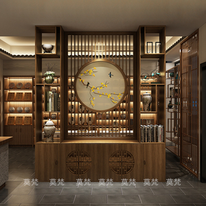 新中式实木屏风隔断柜客厅背景墙间隔茶室别墅置物柜子遮挡大座屏