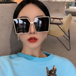 欧美超大框米白色墨镜女大脸网红个性街拍眼镜ins防紫外线太阳镜