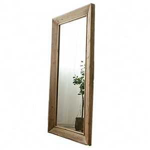 润家田园风格镜子木质边框全身镜木框镜清新原木色复古落地镜现o