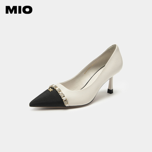 MIO米奥2023年秋季新款尖头高跟鞋女细跟真皮高跟单鞋优雅婚鞋