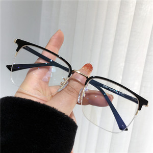 近视眼镜男大脸宽可配度数散光超轻黑色商务半框变色防蓝光眼睛框