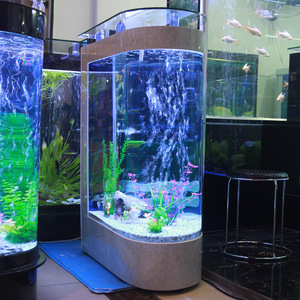 000人付款天猫家美奇新中式子弹头屏风鱼缸中大型水族箱玻璃客厅家用