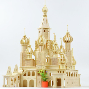 四联木制拼图立体3d模型儿童成年手工积木俄罗斯城堡教堂拼插玩具