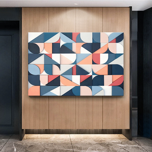 莫兰迪几何拼色立体雕刻手绘肌理挂画现代简约横幅客厅装饰画油画