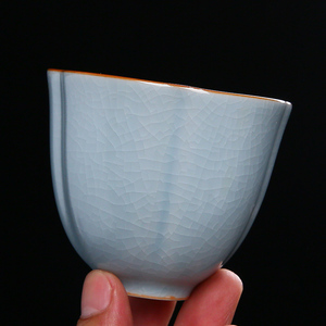 汝窑茶杯陶瓷主人杯单杯开片蝉翼纹品茗杯汝瓷简约功夫喝茶杯茶盏