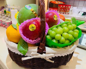 50轩勇旗舰店天猫生果蓝水果篮礼品装水果送礼手提高档包装藤编水果