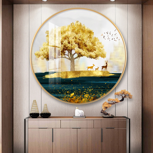 新中式玄关装饰画入户背景墙挂画走廊墙面壁画玄幻鞋柜上面晶瓷画