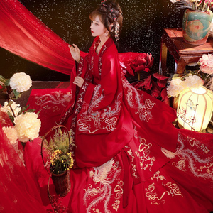 不搭i9淘宝原创花嫁汉服女中国风对襟齐腰襦裙古装红色婚服嫁衣全套