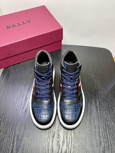 代购BALLY 巴利24SS时尚高帮系带拼色真皮鳄鱼纹舒适男运动休闲鞋