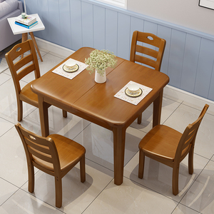 全实木餐桌家用小户型可伸缩饭桌简约现代省空间纯实木餐桌凳组合