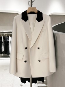 2024春款西装外套黑白撞色新款简约设计宽松垫肩洋气时尚韩版女装