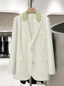 撞色通勤米白色西装新款女式2024年春秋季冷淡系洋气高端时尚外套