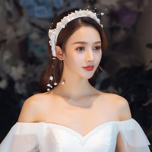 新款仙美白色珍珠头箍婚纱头饰超仙新娘发箍结婚写真拍照配饰品
