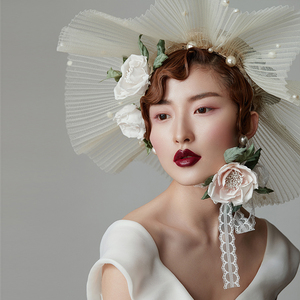 欧美新娘婚纱礼服贵族蕾丝大礼帽头饰 帽饰夸张走秀影楼发饰配饰