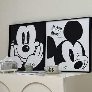 黑白可爱卡通米老鼠米奇客厅装饰画方形餐厅餐边柜挂画儿童房壁画