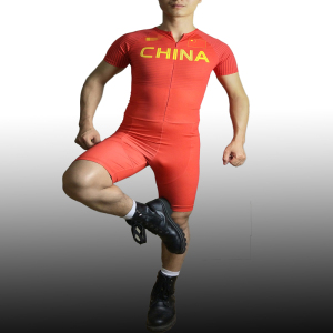 国家队骑行服田径运动服 连体短跑服 中国队接力紧身衣可订做logo