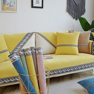 雪尼尔沙发垫北欧风格四季通用简约现代时尚皮防滑黄色靠背巾套罩