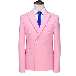 粉红色西装外套男士双排扣潮牌商务新郎礼服单西秋季纯色修身西服