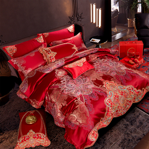 结婚四件套大红色新婚喜被婚礼全套装全棉纯棉婚庆床上用品十件套