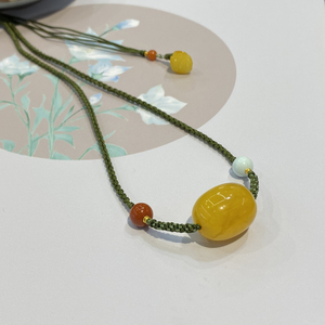 岁月.天然蜜蜡桶珠枣珠松石手工黄金编绳锁骨链项链「初遇」