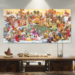 瑶池会仙装饰画神仙蟠桃盛会墙贴壁画七仙女王母娘娘挂画风水自粘