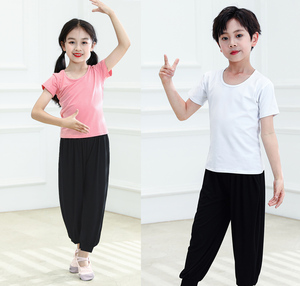 女童男童夏瑜伽服女孩练功服男孩舞蹈套装儿童拉丁舞夏中大童健身