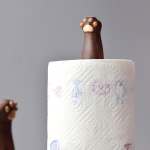 三思工房 创意猫爪纸巾架 北欧现代厨房卫生间实木卷纸立式收纳架