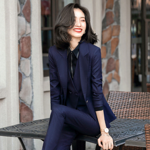 蓝色西装套装女春秋高端酒店经理职业装工作服职场正装西服外套秋