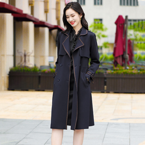 藏青色风衣外套女高端2022新款春秋高个子时尚气质中长款大衣早春