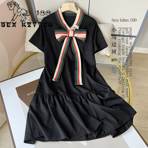 小马过河gm外贸女装一线大牌清货女装夏系带v领蝴蝶结收腰连衣裙