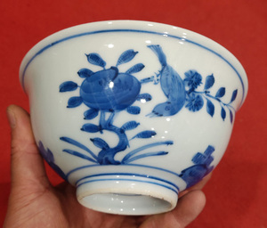 高仿古明代万福攸同底款青花花鸟陶瓷碗明代民窑陶瓷大碗老货一样