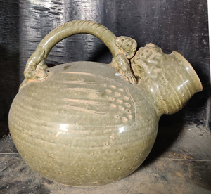 高仿古汉代越窑青瓷陶瓷夜壶高古陶瓷鸡尿壶釉水好老货一样手工价