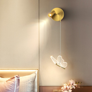 宜家flos蝴蝶壁灯带led射灯网红客厅背景墙轻奢卧室床头小吊线灯