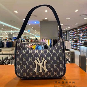 韩国mlb包包潮老花满标ny腋下女包明星同款复古小包单肩包手提包