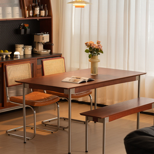 【小万家具】实木餐桌复古家用小户型北欧日式长方形原木餐桌椅